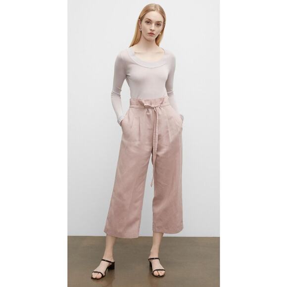 Club Monaco Size 00 Light Pink Anreannah Pleated Wide Leg Cropped Pants Paperbag - Picture 9 of 10